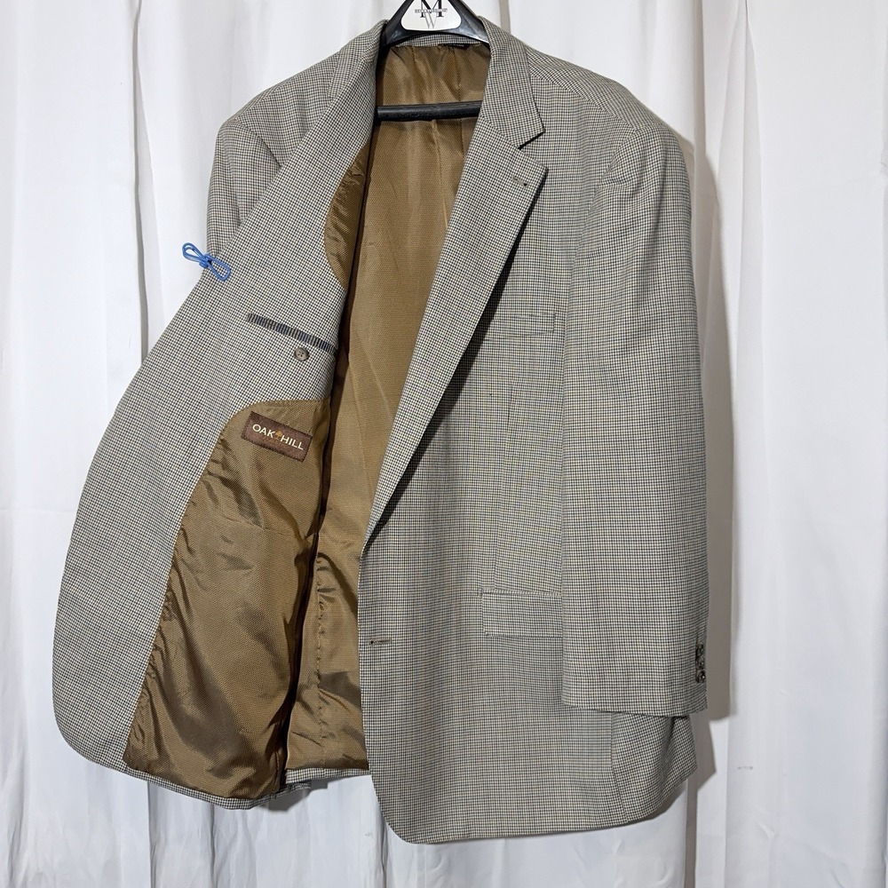 Oak Hill Mens Blazer Brown Blue Tan Houndstooth Jacket Sport Coat 2XLT 50/52L